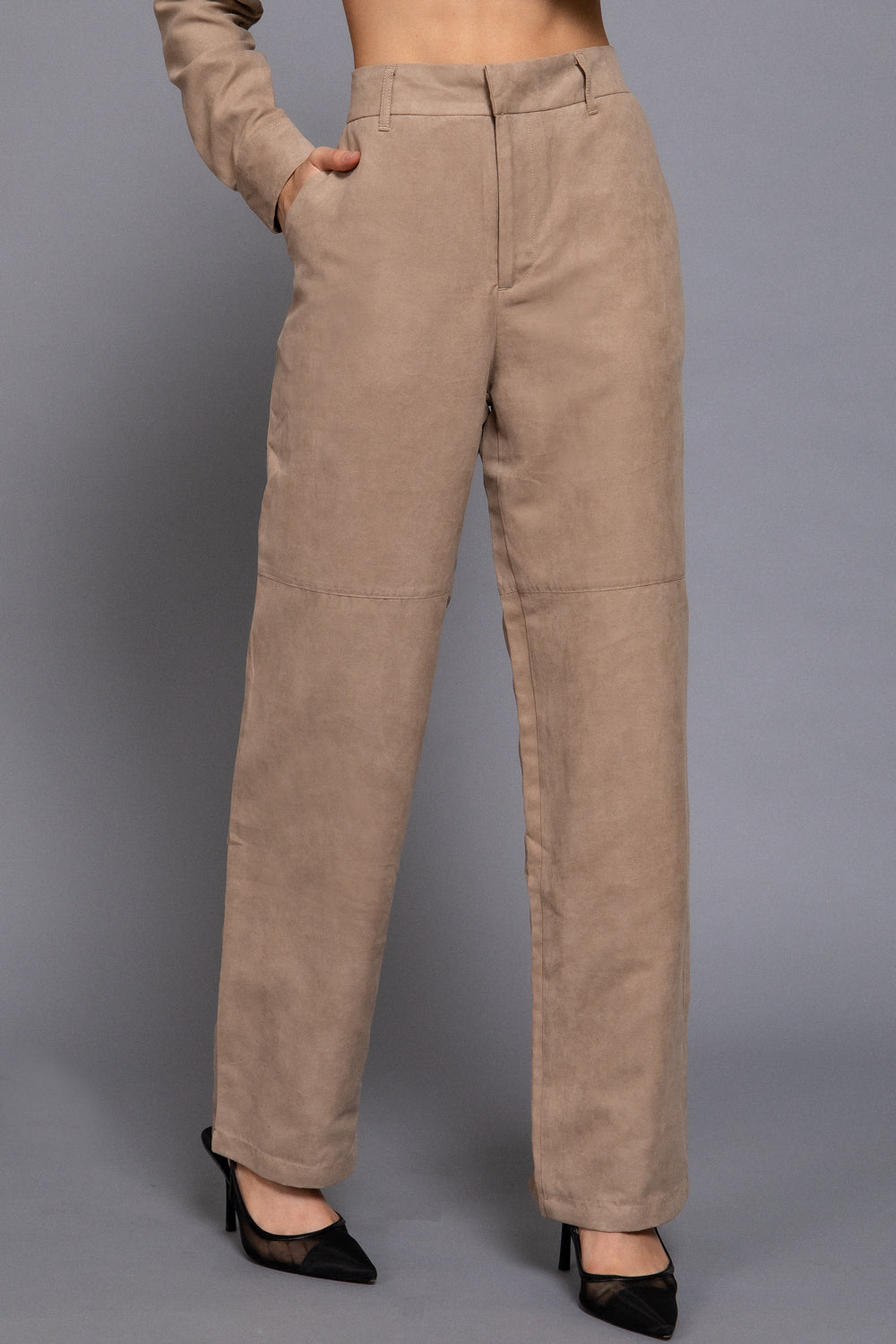 Faux Suede Straight-Leg Woven Pants for Women