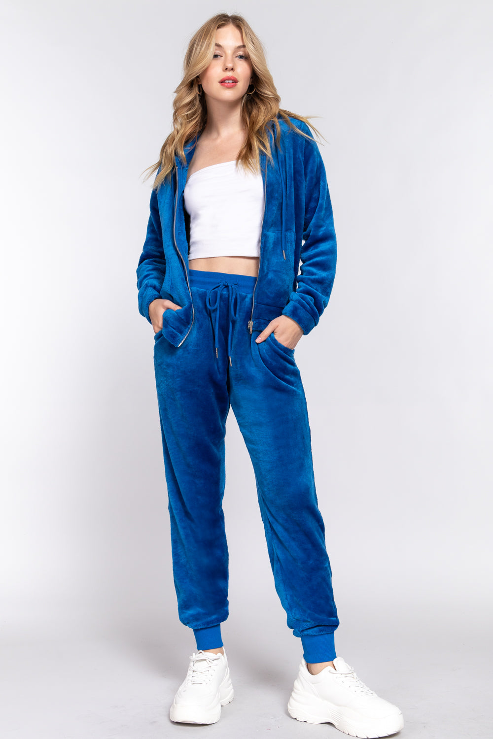 Faux Fur Zip-Up Jacket & Jogger Pants Lounge Set