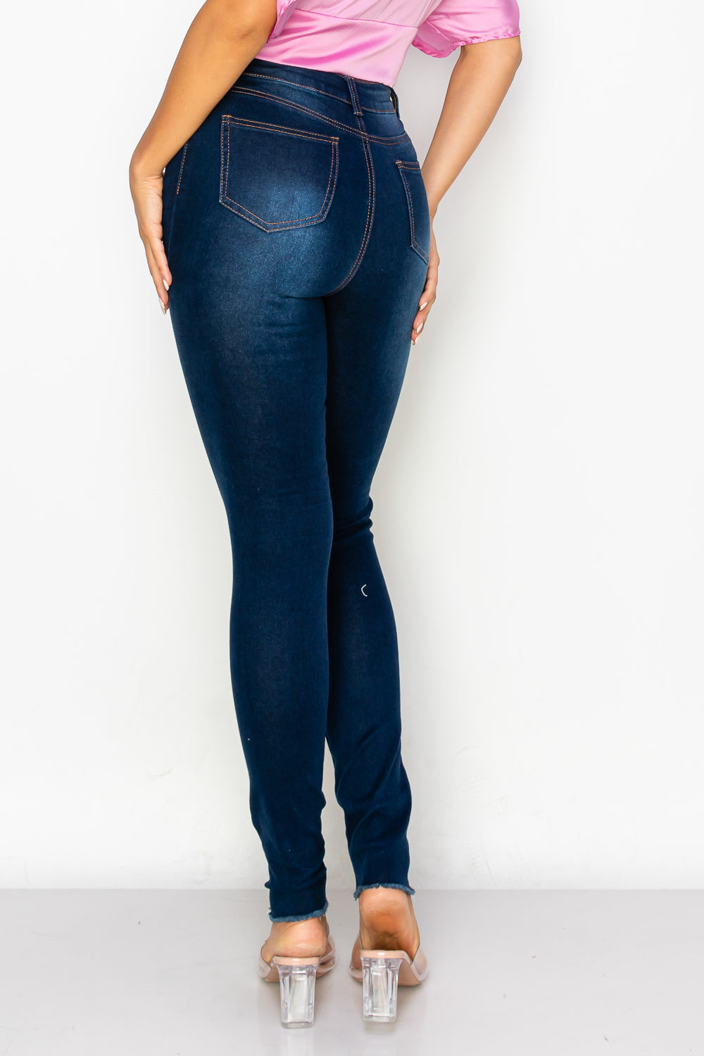 High-Waisted Distressed Skinny Jeans with Classic Back Pockets