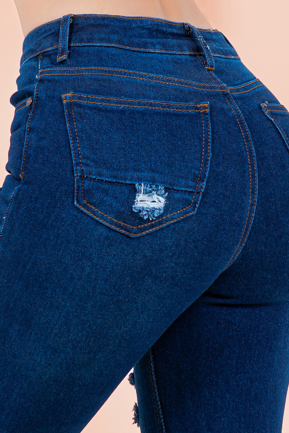 High-Waisted Distressed Skinny Jeans with Classic Back Pockets