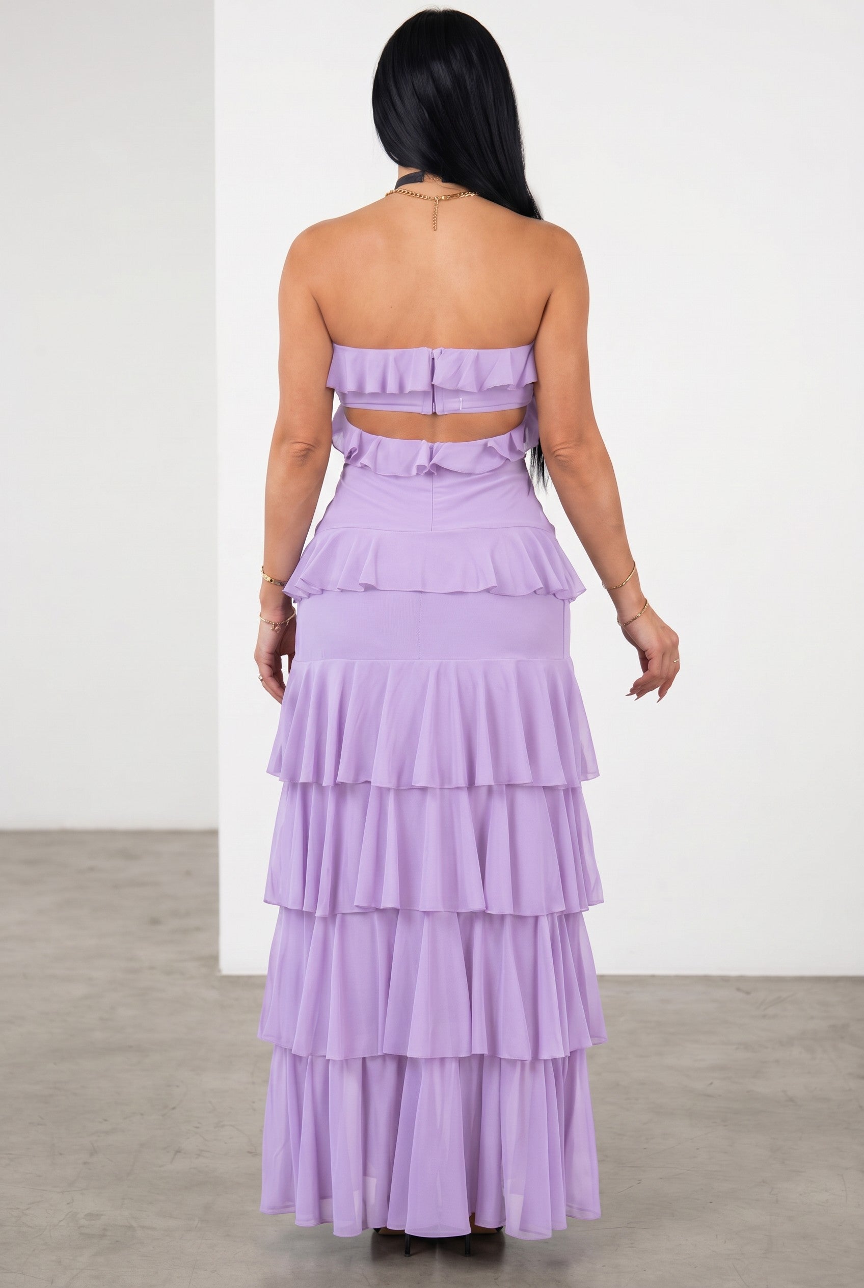 Tiered Ruffle High-Low Maxi Dress