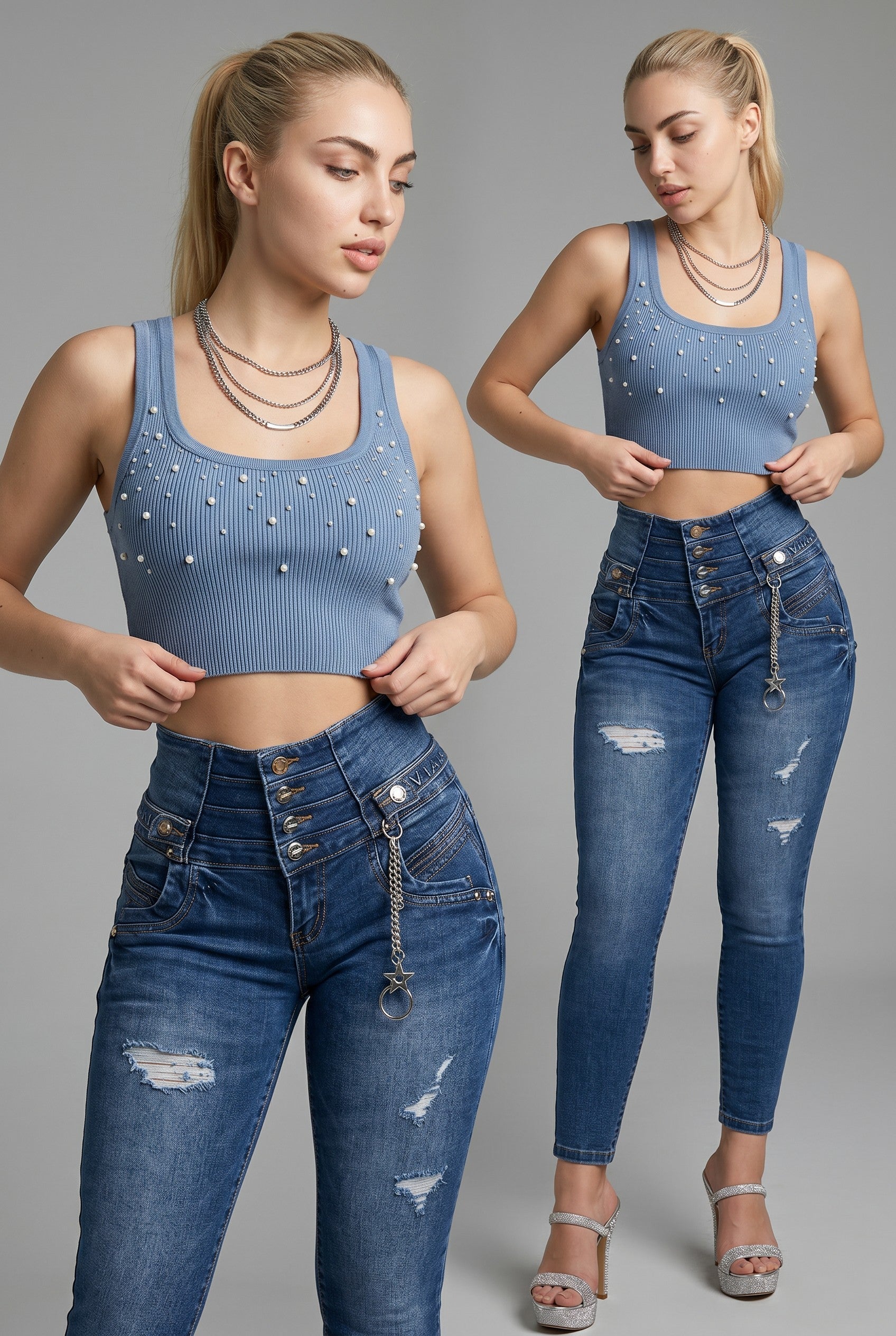 Sexy Couture High-Waist Push-Up Distressed Skinny Jeans – Medium Wash