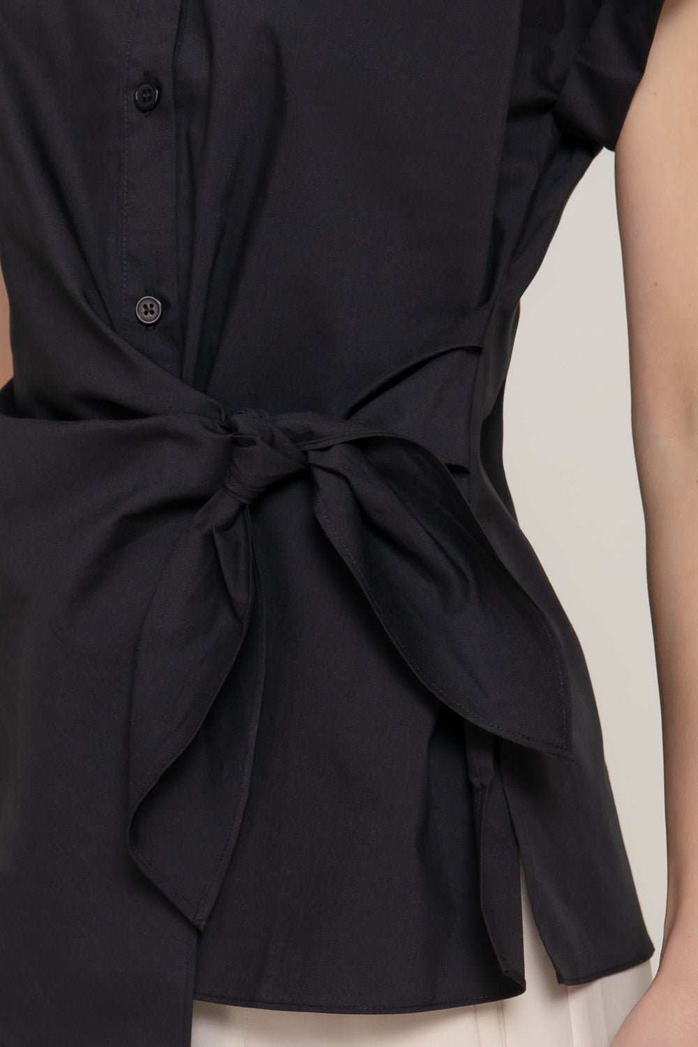 Poplin Short Dolman Sleeve Shirt with Side Knot Detail