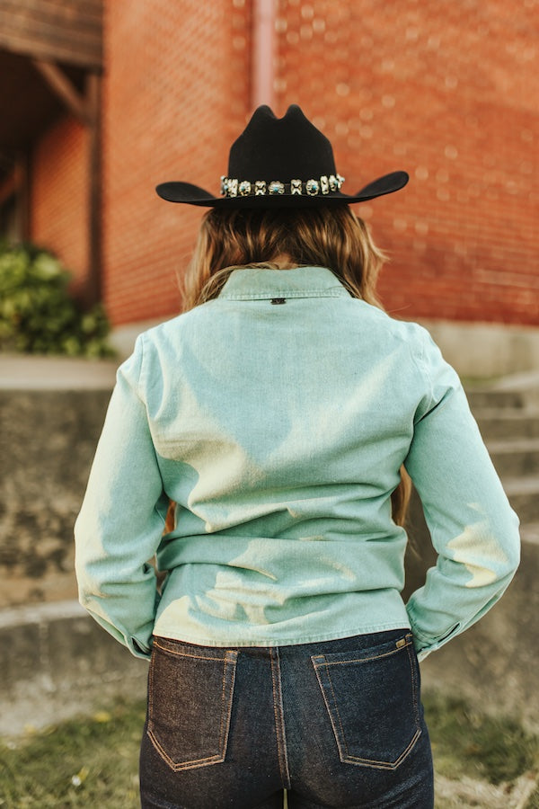 Dark & Mint Mineral Wash Western Snap Button Shirt