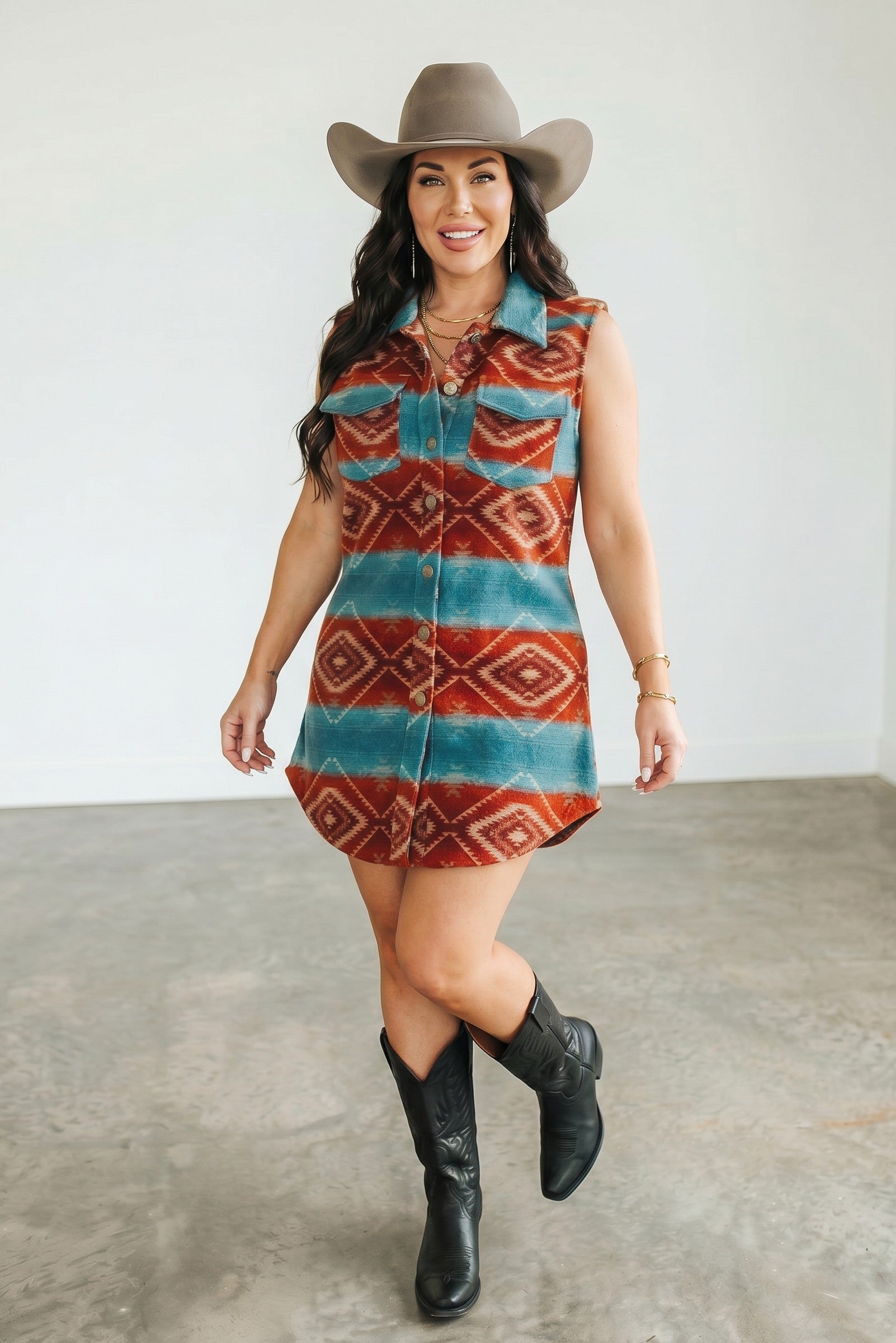 Desert Mesa Aztec Sleeveless Shacket Dress