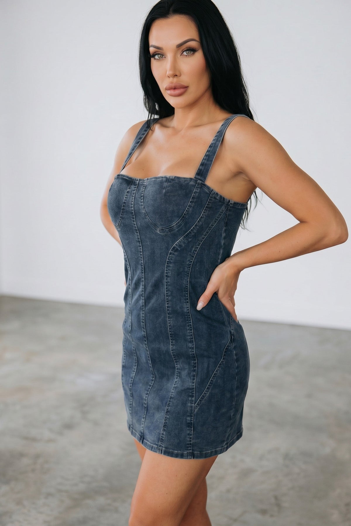 Vintage Mid Wash Stretch Denim Corset Mini Dress