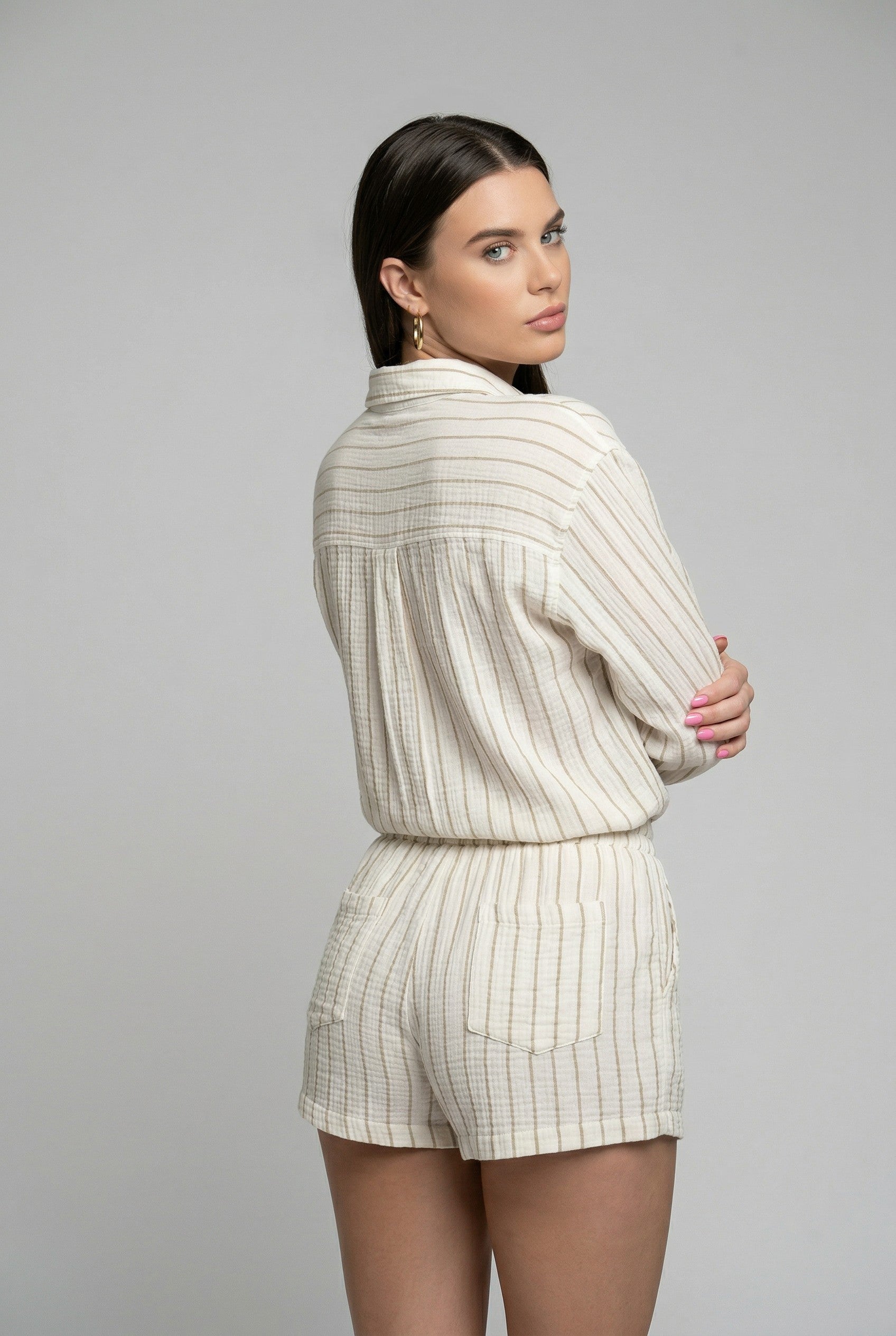Striped Linen Button-Up Shirt & Shorts Set