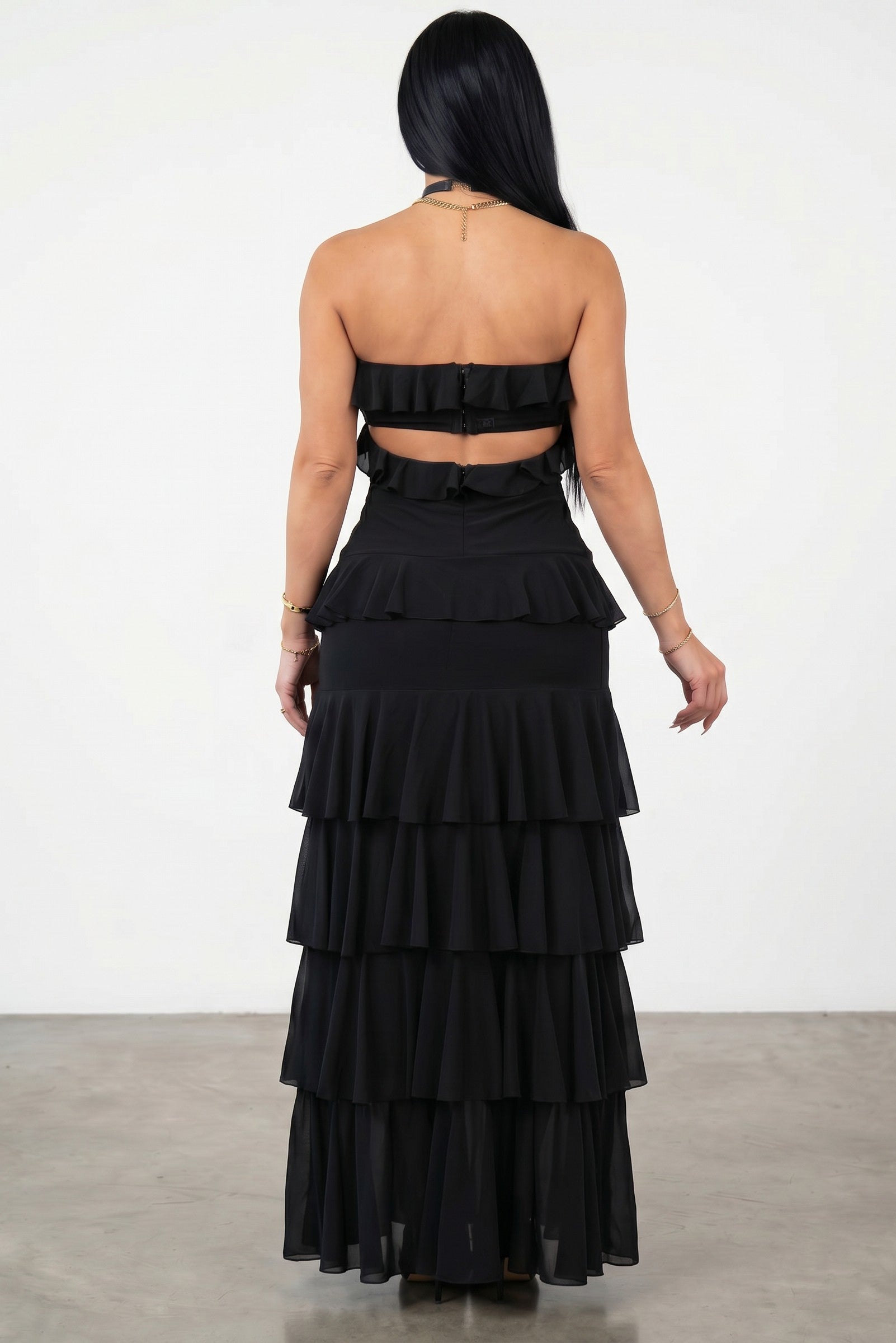 Tiered Ruffle High-Low Maxi Dress