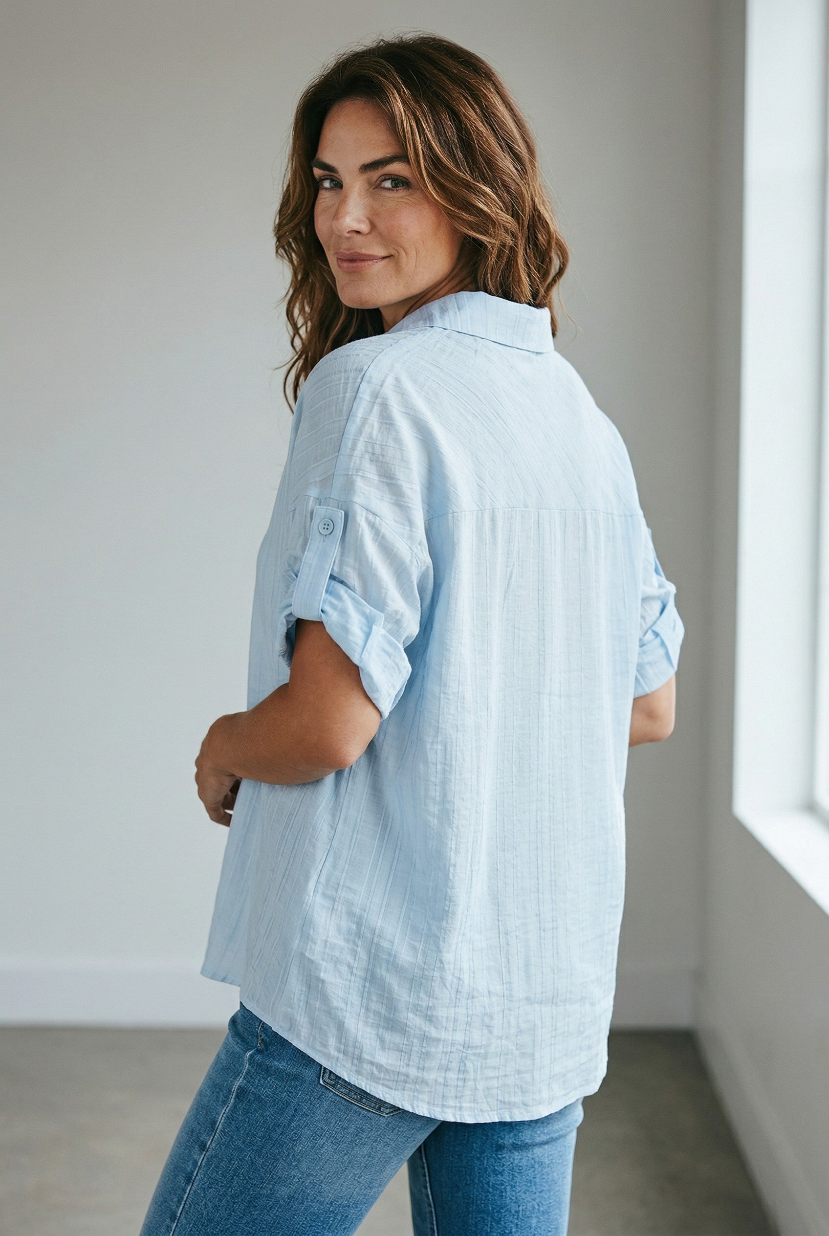 Crinkle Gauze Oversized Button-Up Shirt
