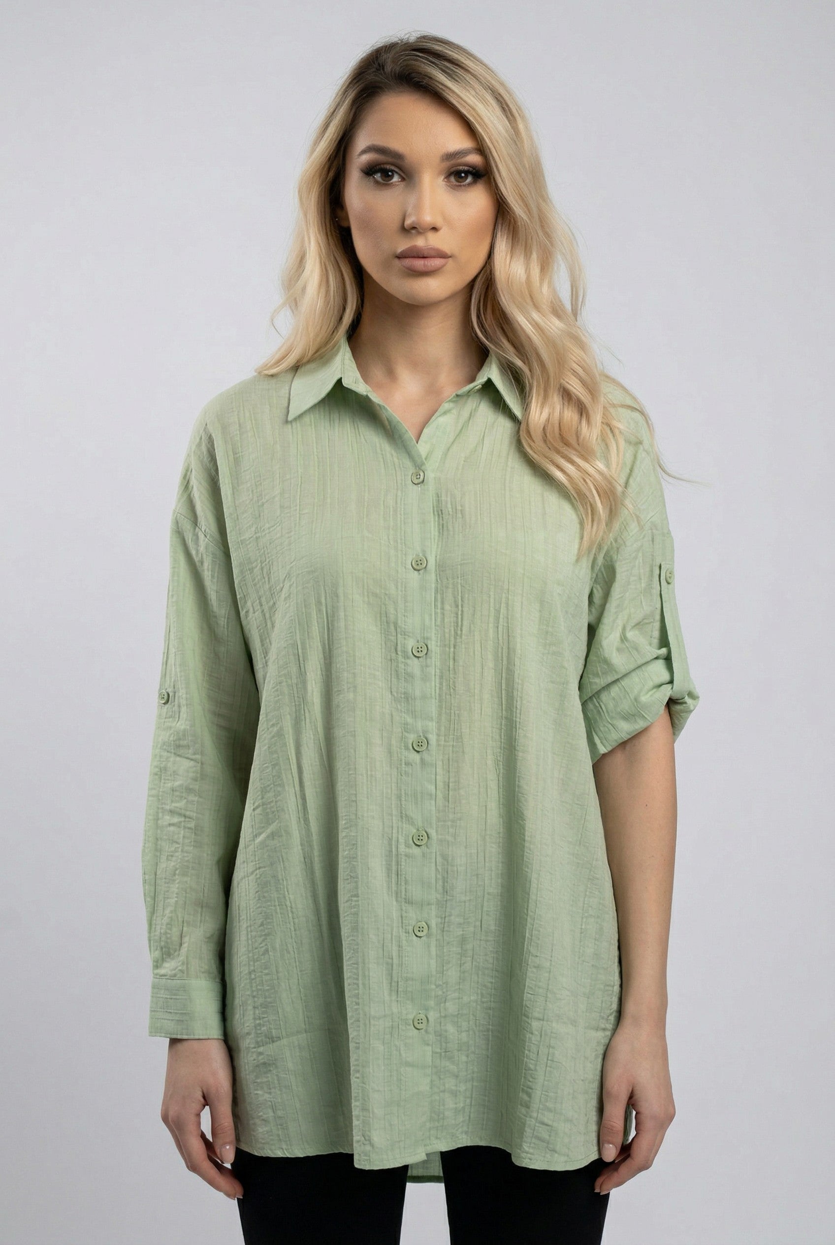 Crinkle Gauze Oversized Button-Up Shirt