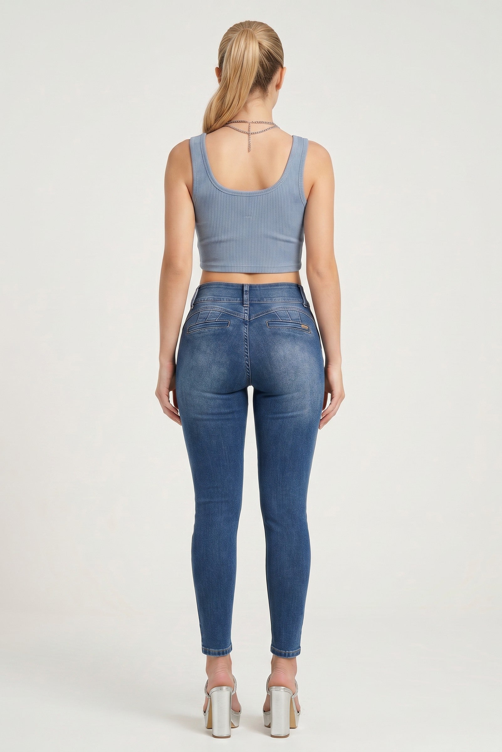 Sexy Couture High-Waist Push-Up Distressed Skinny Jeans – Medium Wash