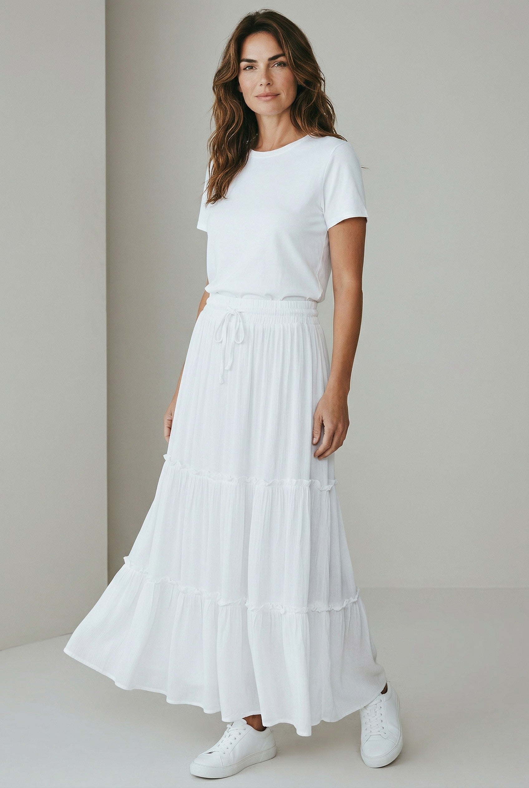 Tiered Drawstring Maxi Skirt
