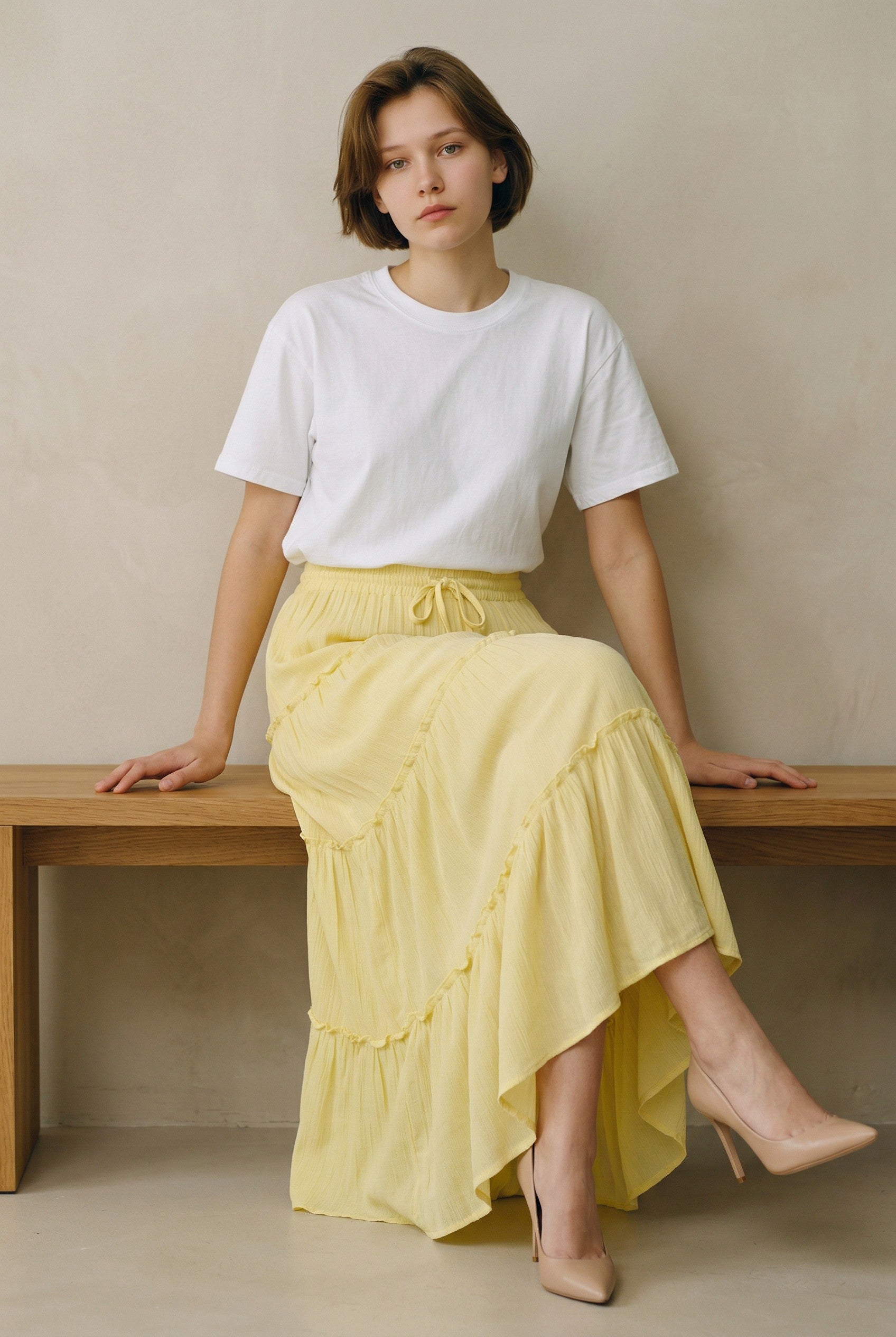 Tiered Drawstring Maxi Skirt