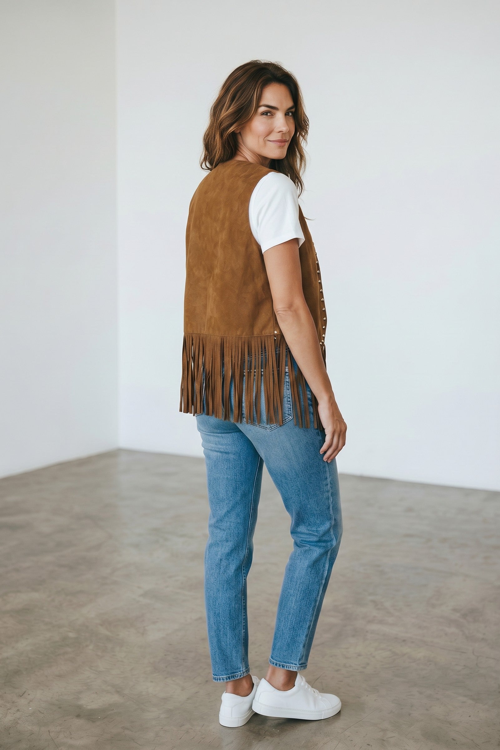 Studded Fringe Suede Vest