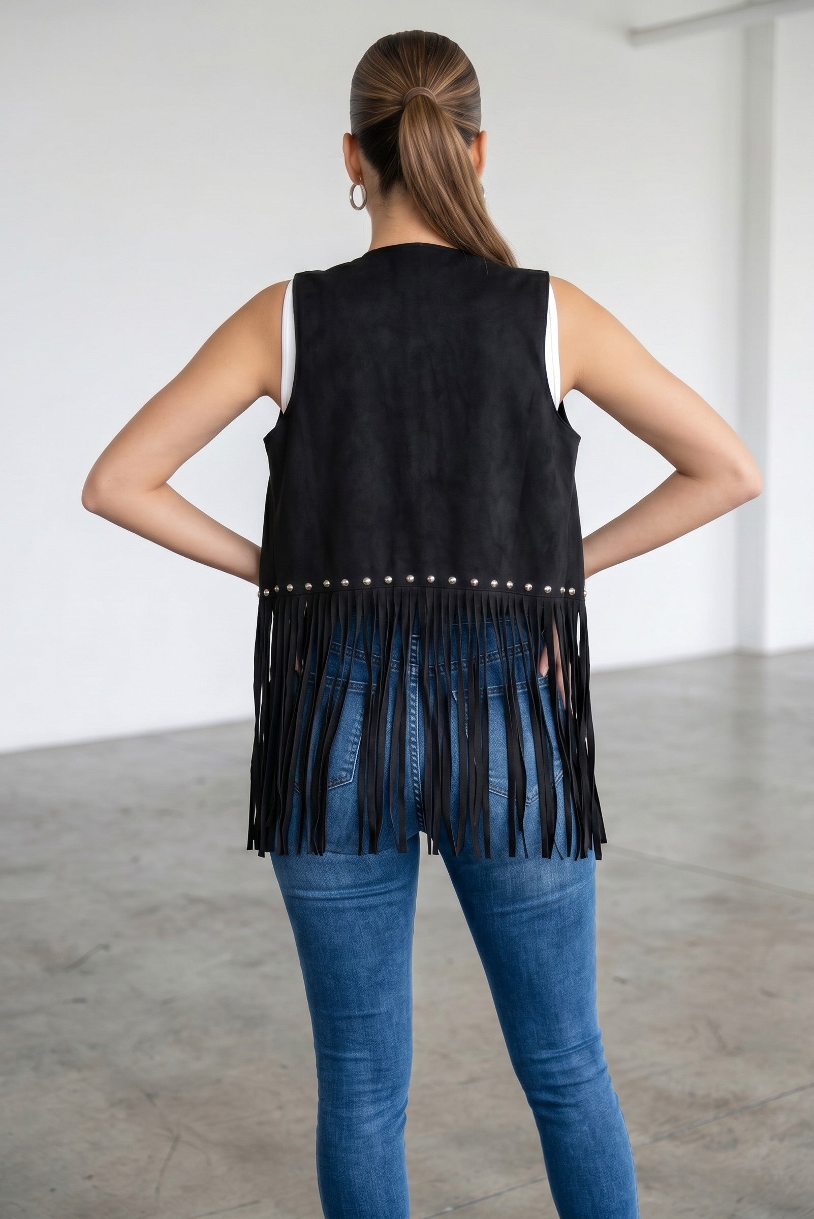 Studded Fringe Suede Vest