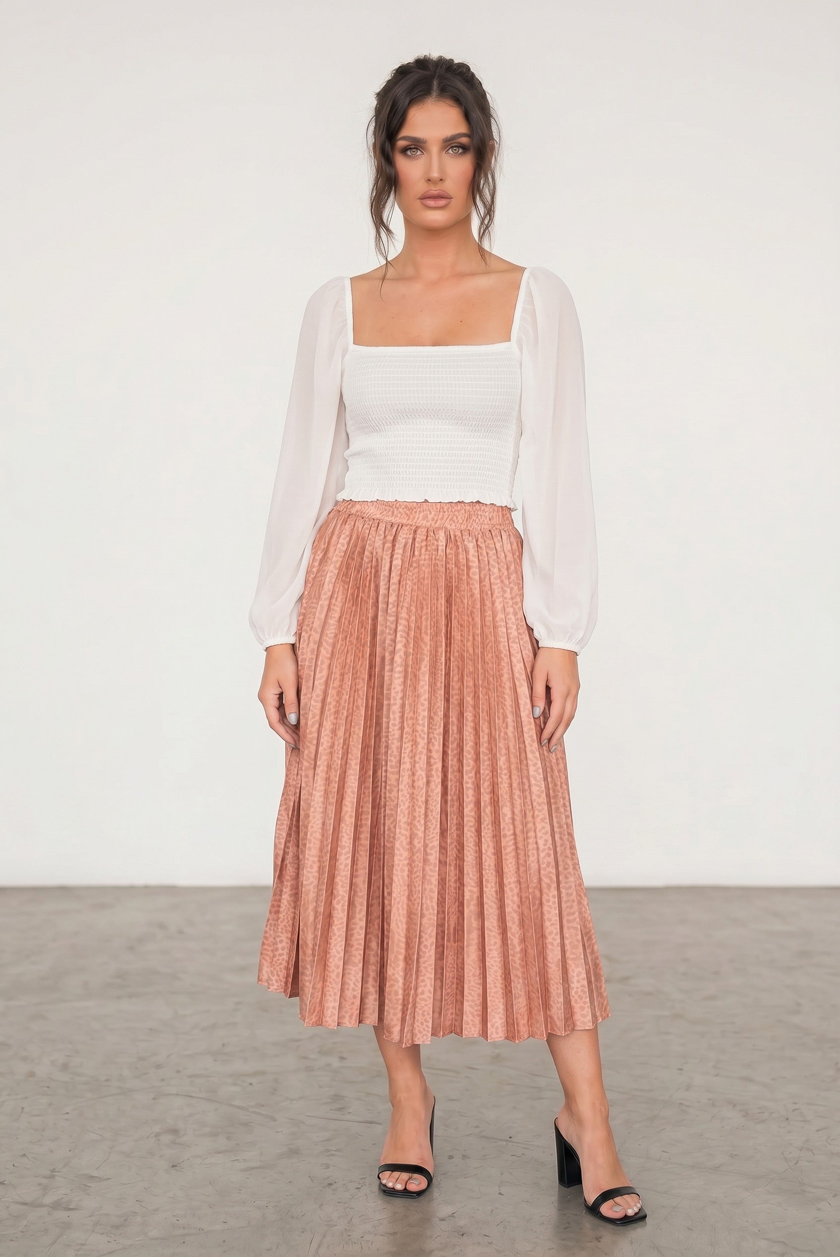Rokoko Printed Satin Pleated Midi Skirt