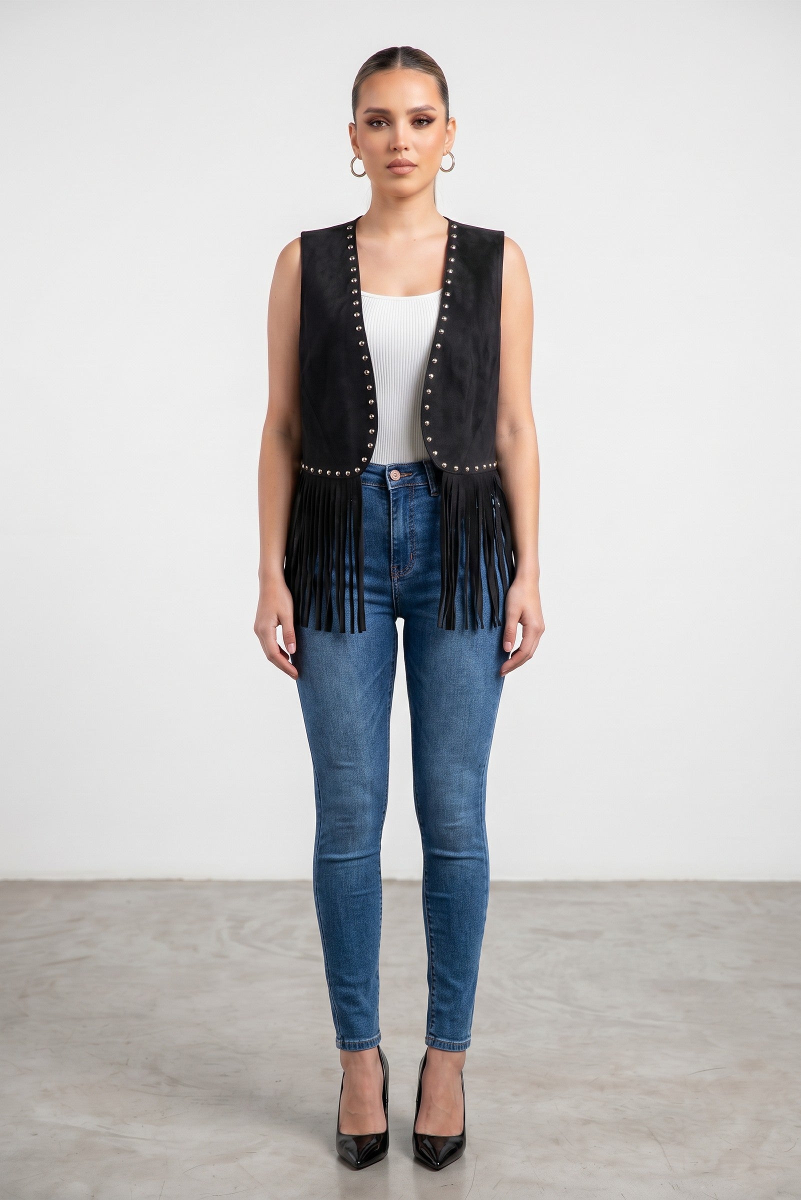 Studded Fringe Suede Vest