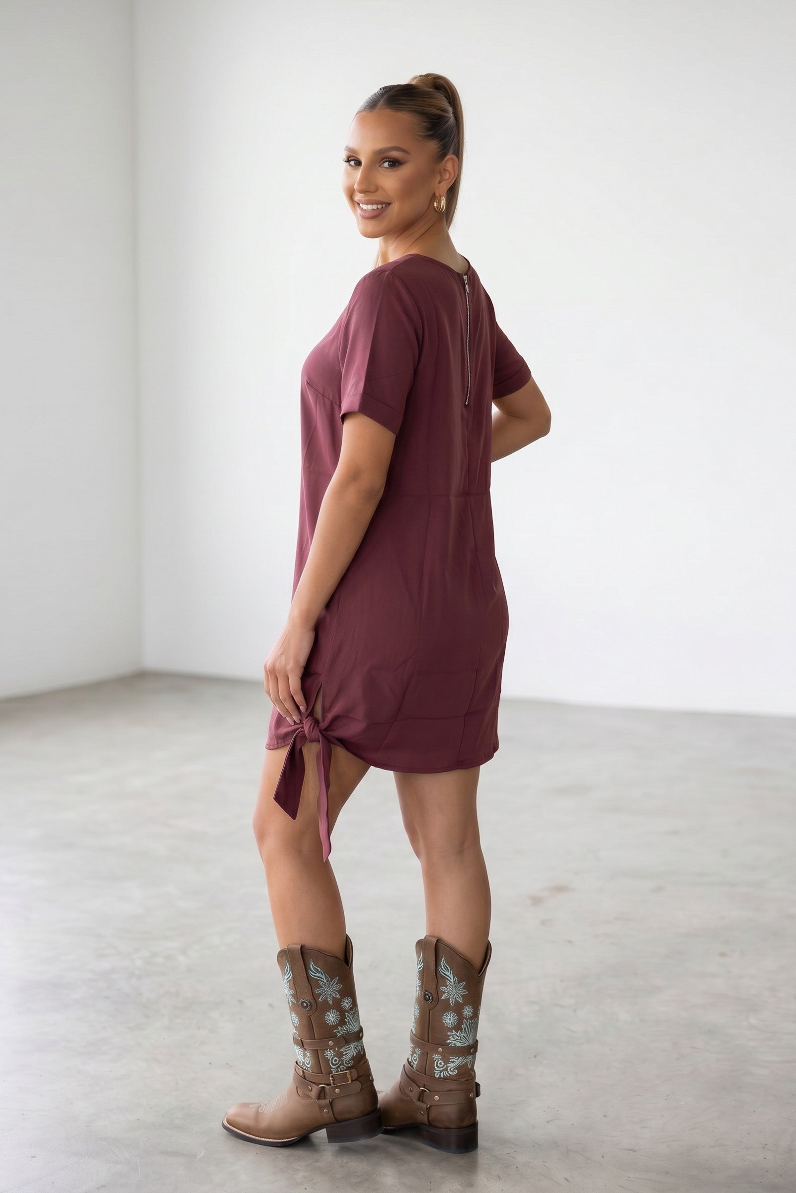 Side Knot Shift Mini Dress