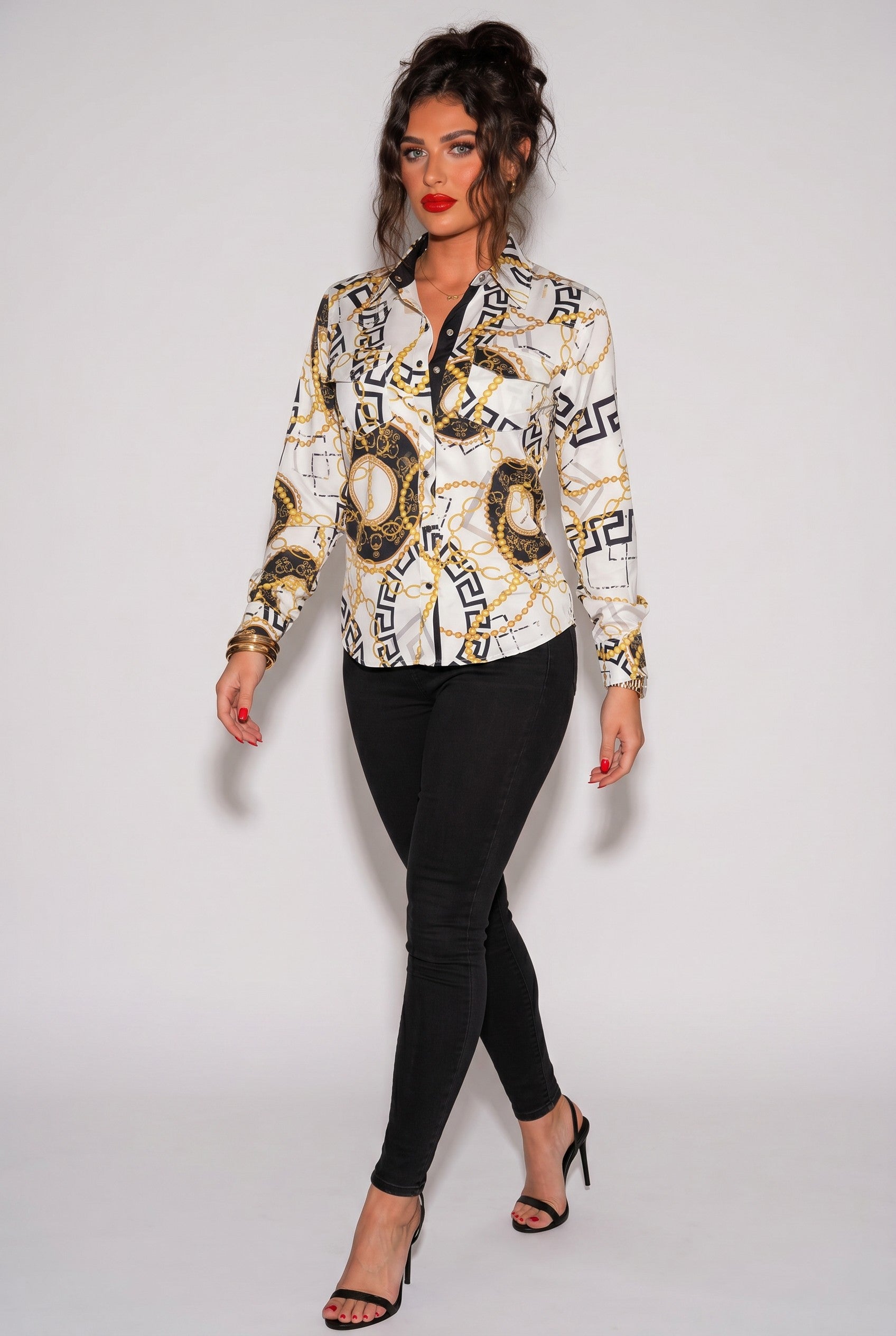 Baroque Chain Print Button-Down Shirt
