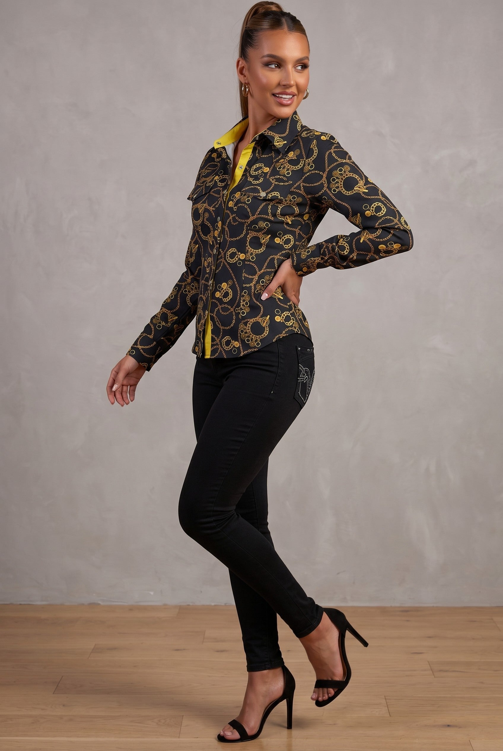 Chain Print Western Shirt