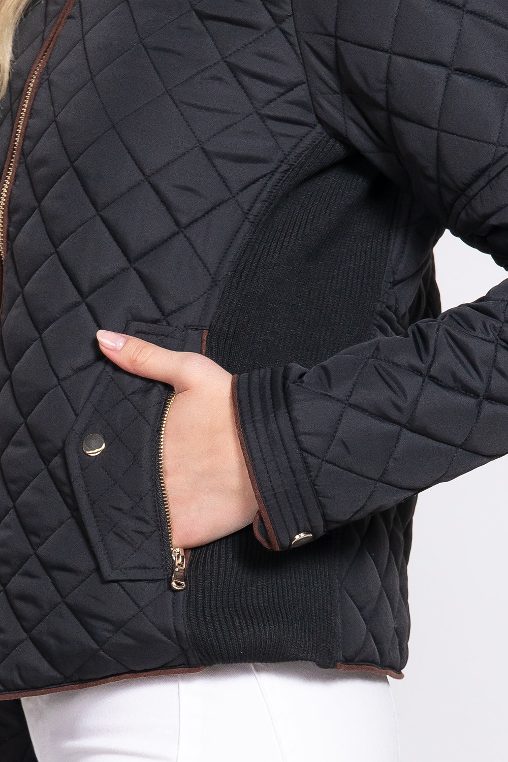 Plus Size Quilted Suede Piping Jacket