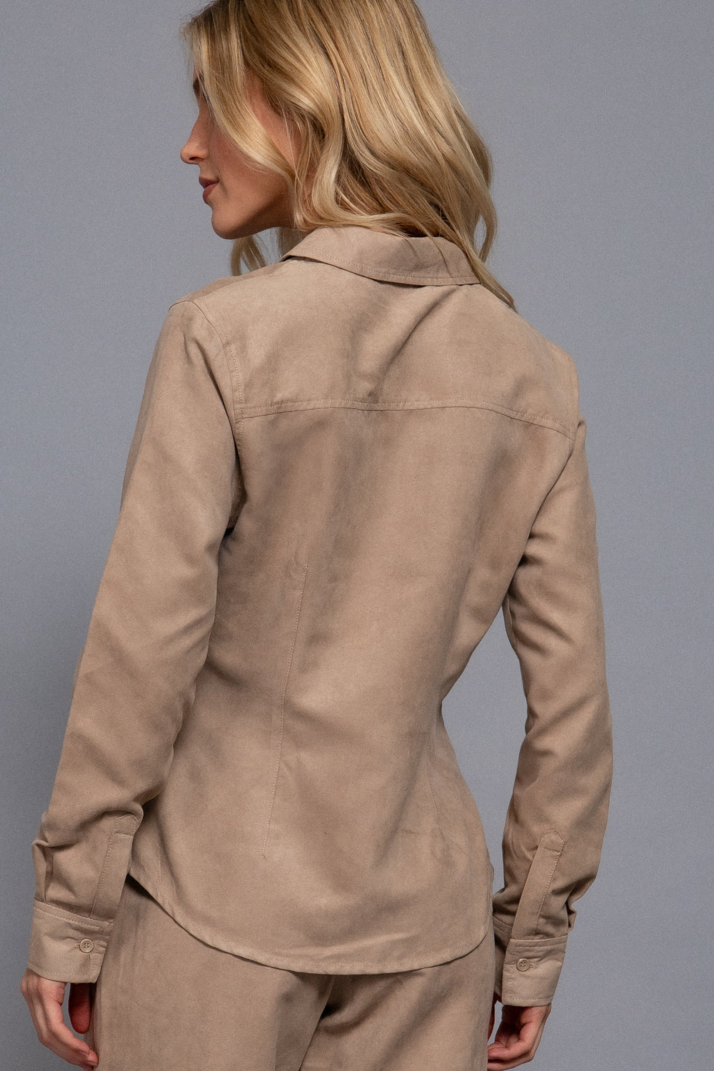 Women’s Long Sleeve Faux Suede Button-Up Shirt | Soft Woven Blouse