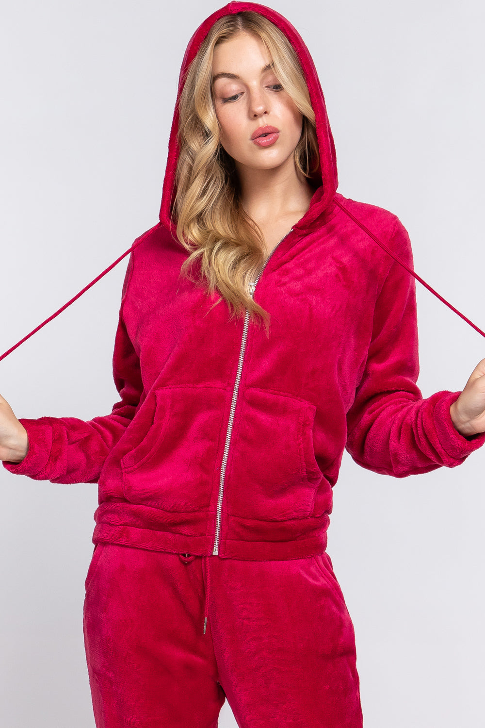 Faux Fur Zip-Up Jacket & Jogger Pants Lounge Set