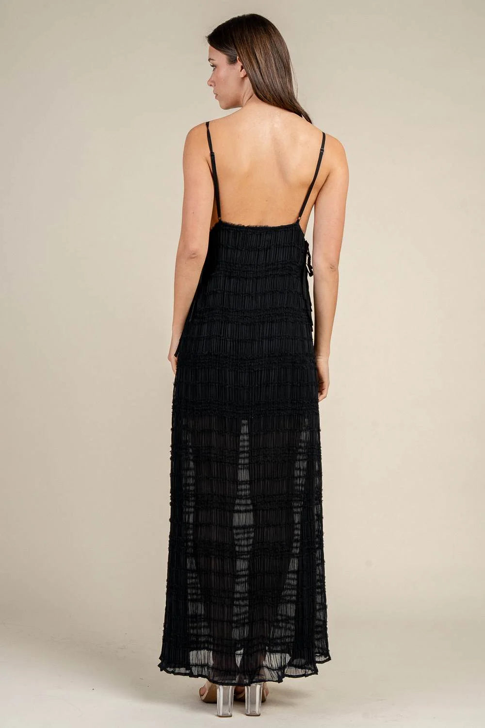 Smocked Spaghetti Strap Tie Side Maxi Dress