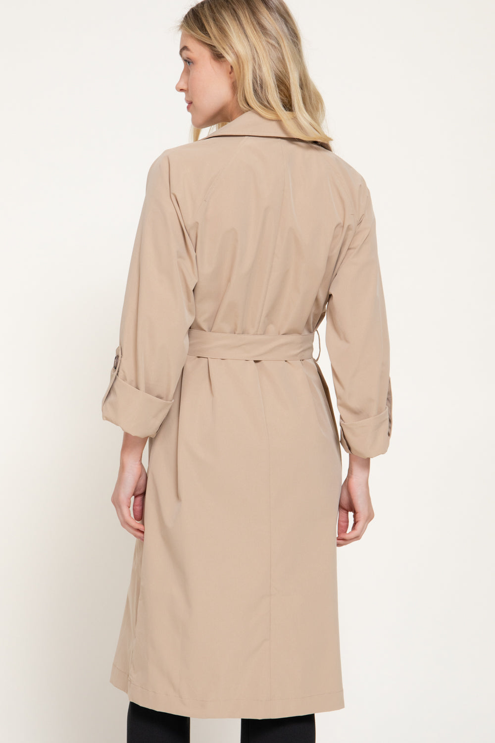 Belted Lapel Trench Coat – Black & Light Khaki – Light Khaki – View 5