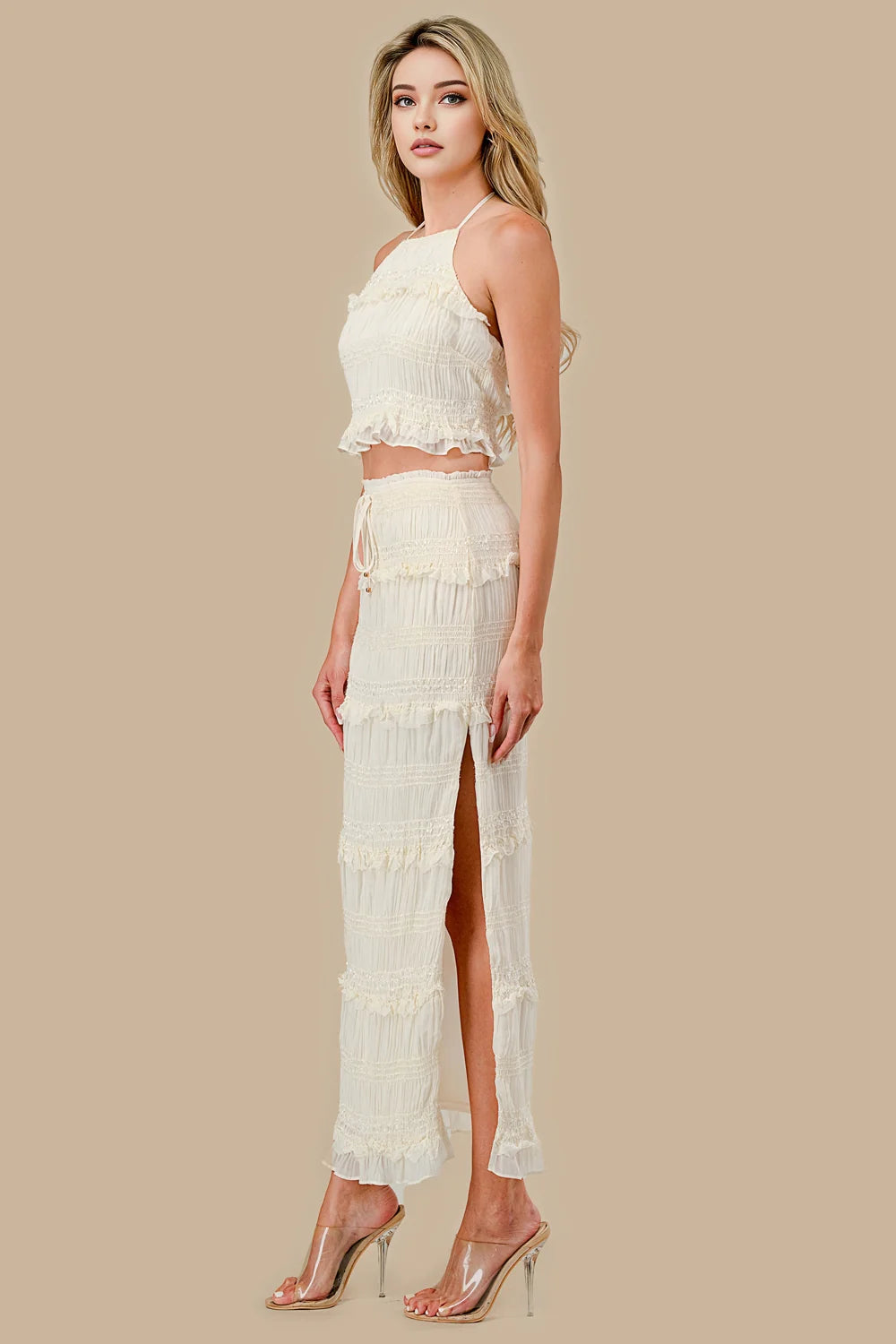 Smocked Chiffon Midi Skirt 2-Piece Set