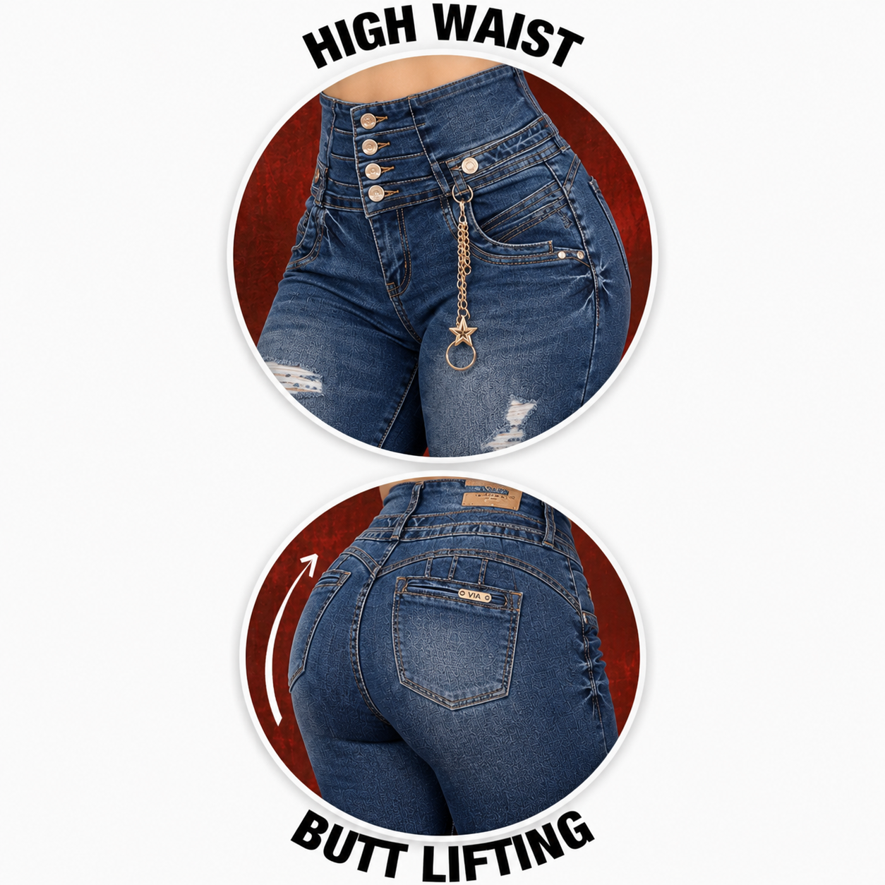 Sexy Couture High-Waist Push-Up Distressed Skinny Jeans – Medium Wash