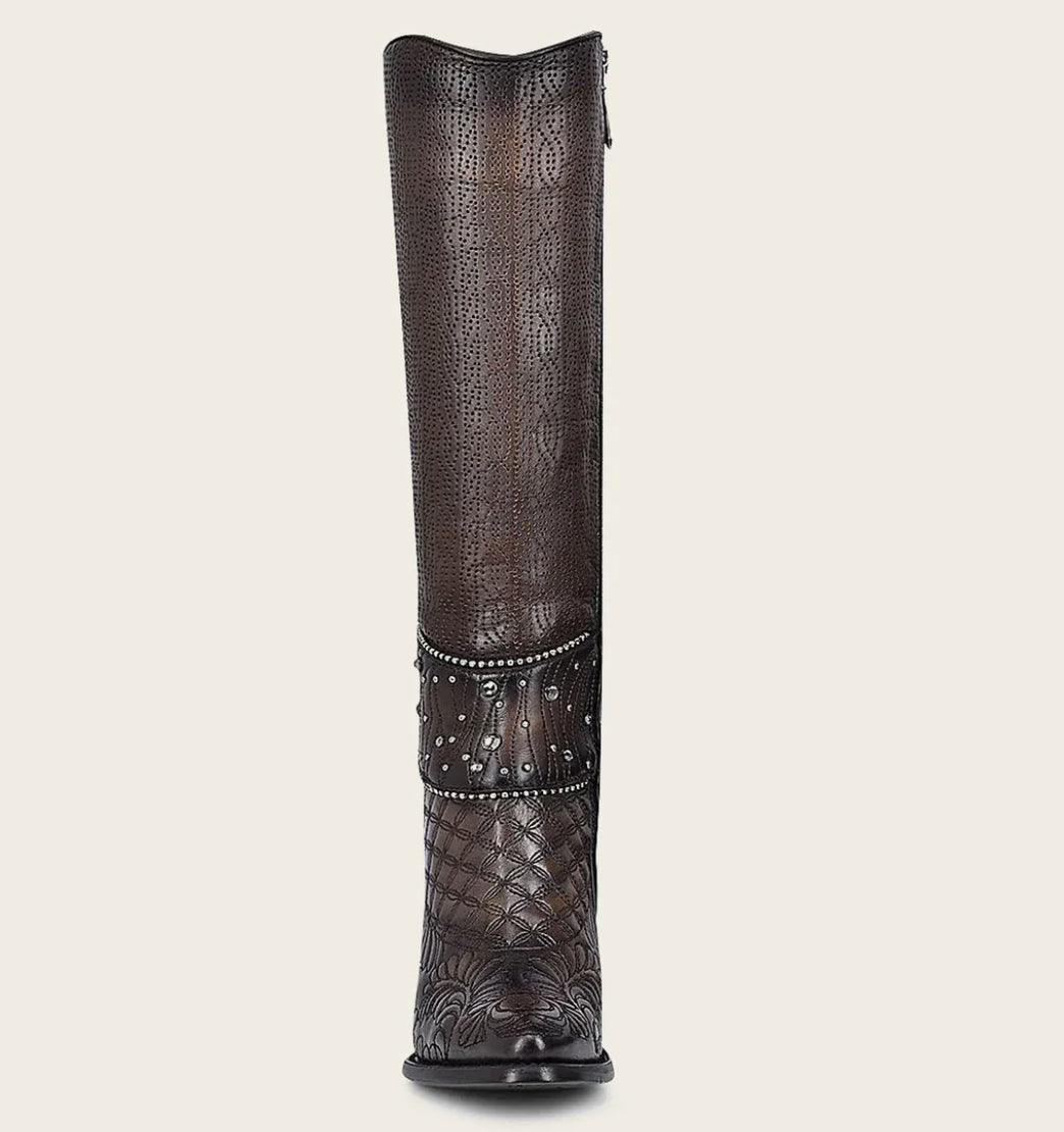 LD BLACK/BROWN EMBROIDERY & STUDS ROUND TOE - Vella Moda