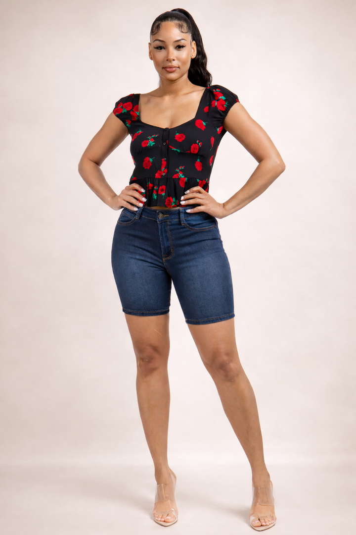 Medium Blue High-Rise Denim Bermuda Shorts