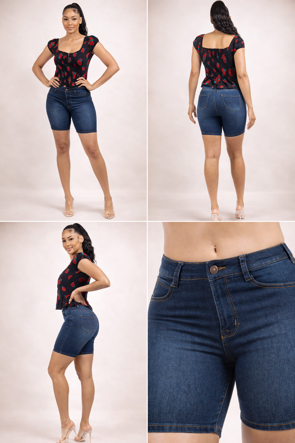 Medium Blue High-Rise Denim Bermuda Shorts