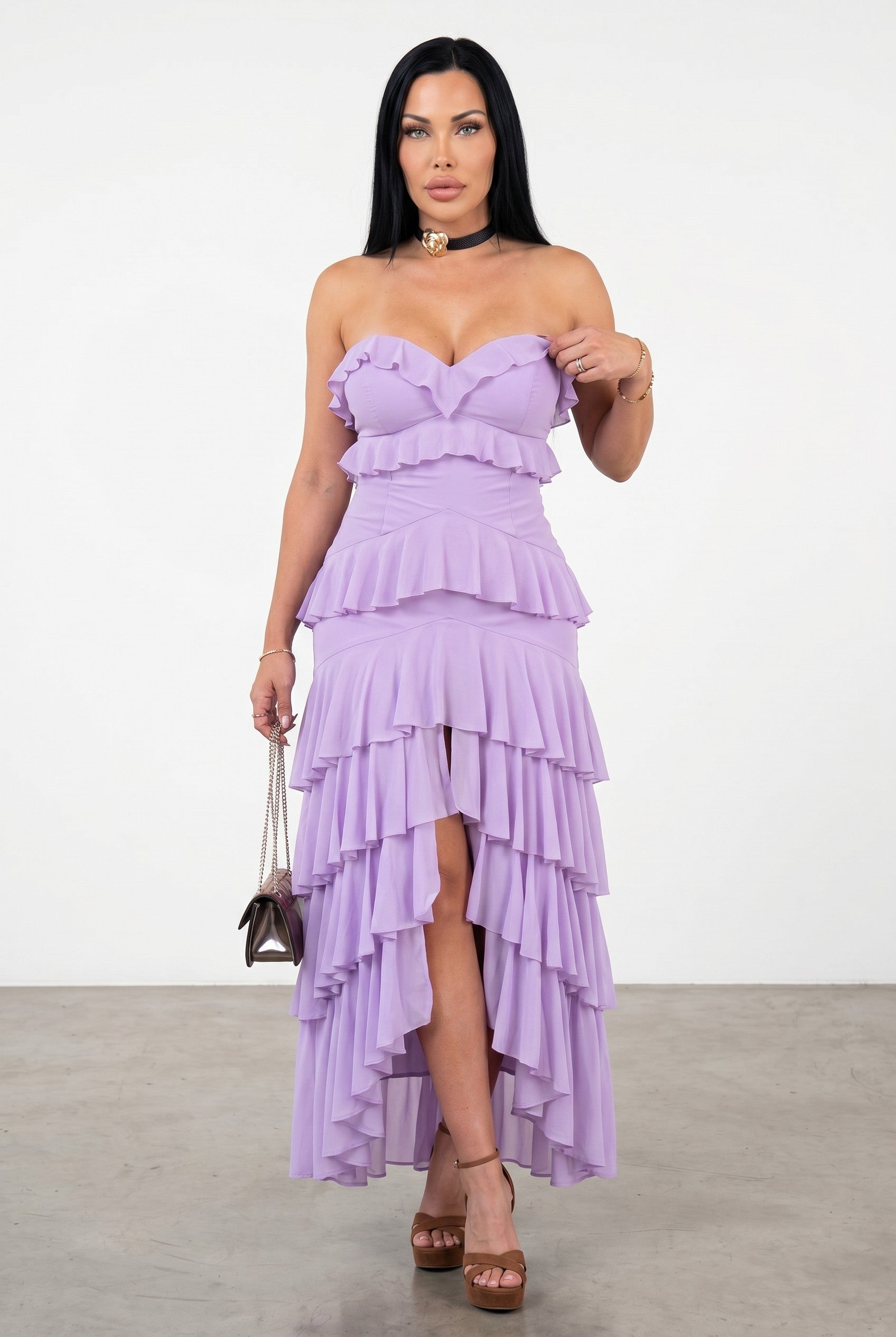 Tiered Ruffle High-Low Maxi Dress