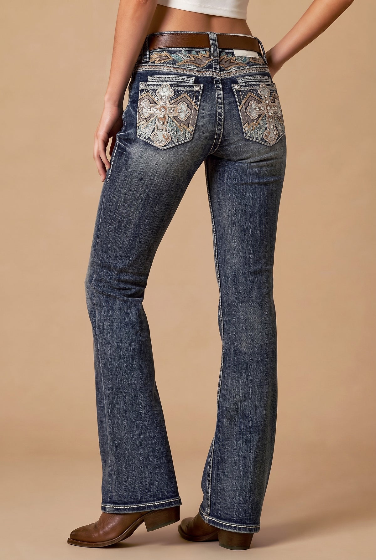 Full back view of Western Blue W266 embroidered bootcut jeans