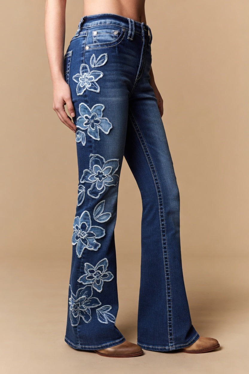 Floral Embroidered Flare Jeans