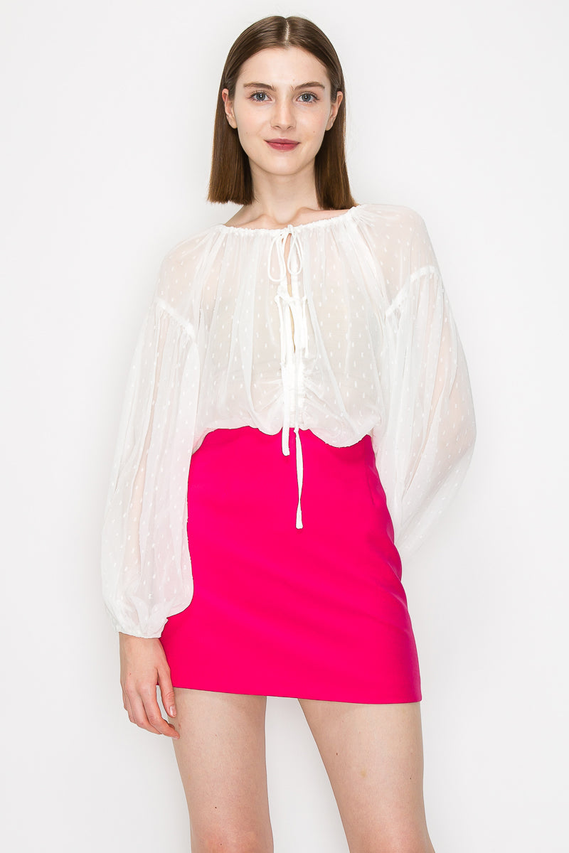 Long sleeve dots jacquard chiffon blouse top - Vella Moda