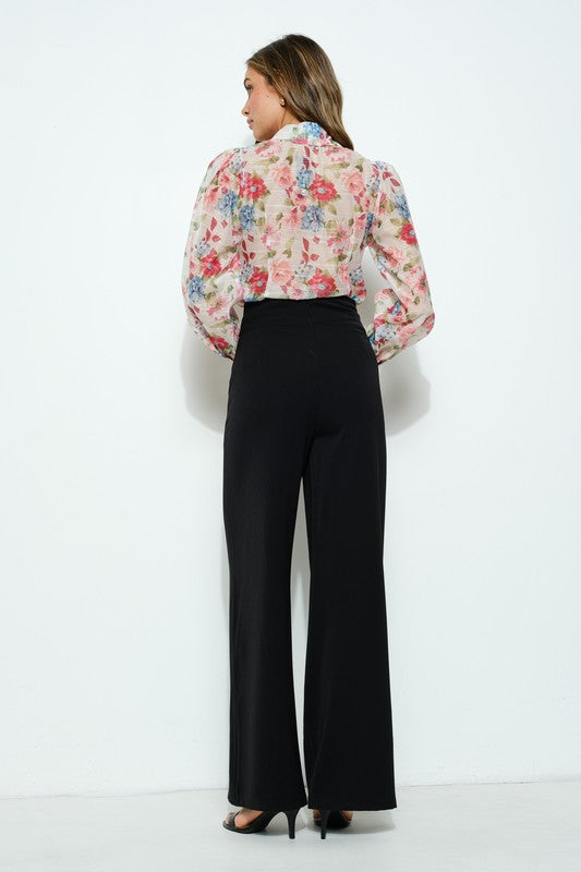 Long Puff Sleeve Floral Print Blouse Top - Vella Moda