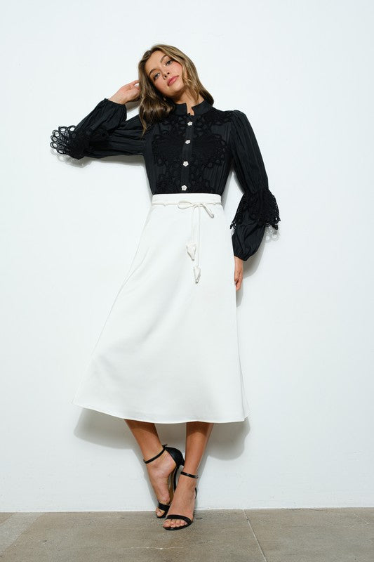 High Neck Long Sleeves Lace Blouse Top - Vella Moda