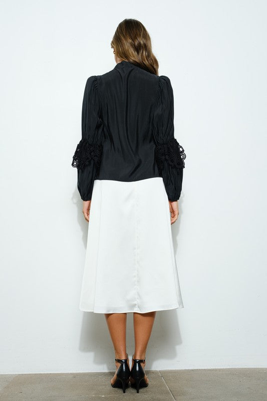 High Neck Long Sleeves Lace Blouse Top - Vella Moda