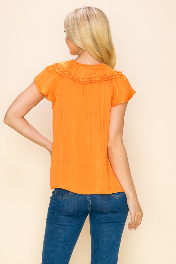 Short sleeves baby doll top with key hole design - Vella Moda