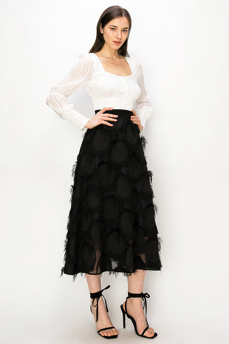 Square Neck Long Sleeve Waist Smocking Stripe Satin Top - Vella Moda