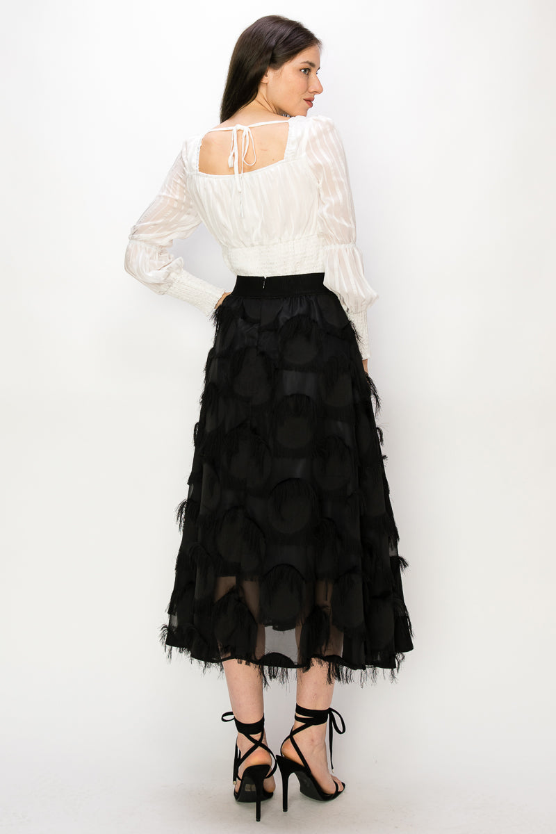 Square Neck Long Sleeve Waist Smocking Stripe Satin Top - Vella Moda