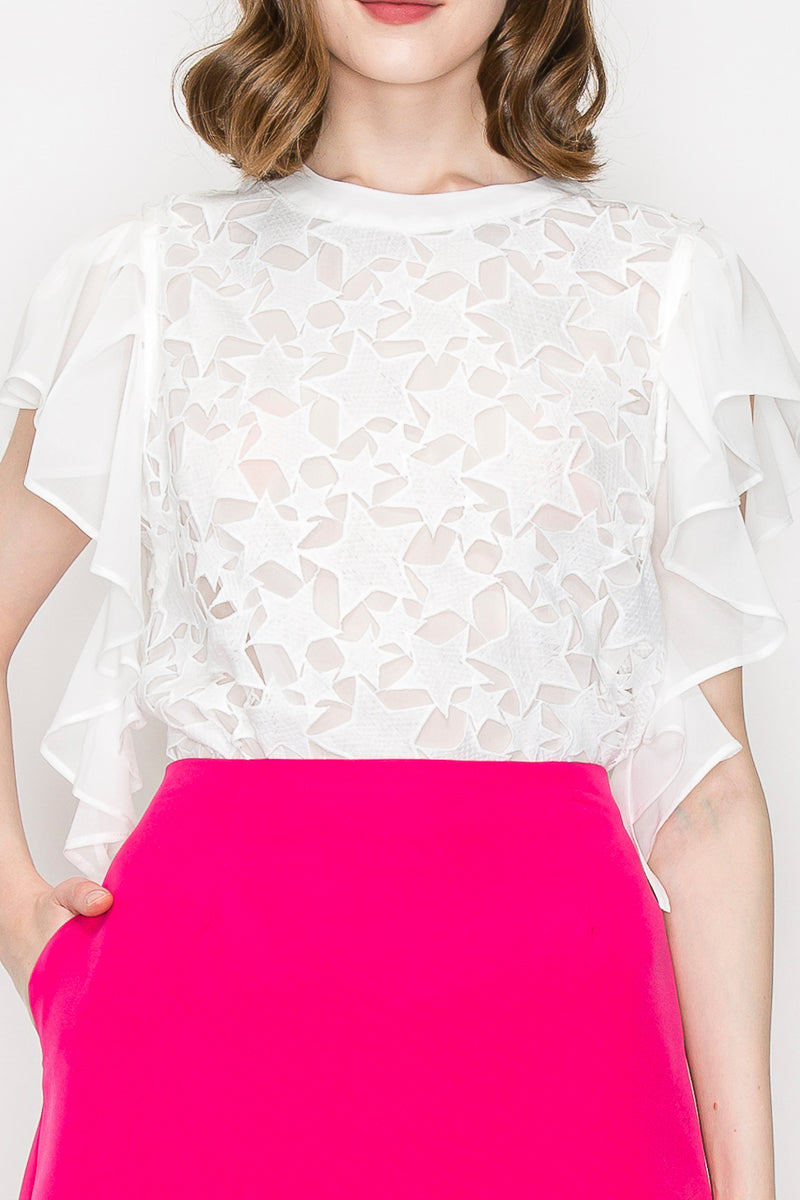 Star Cutwork Butterfly Short Sleeve Top - Vella Moda