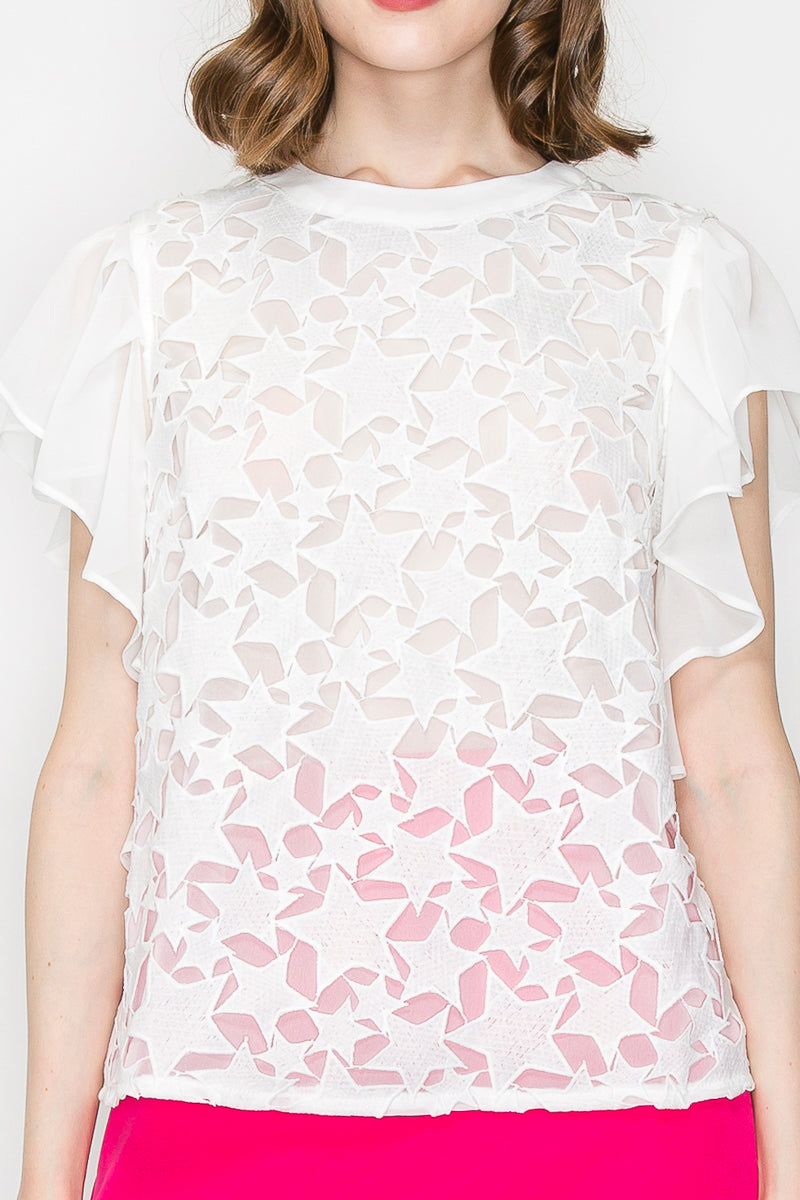 Star Cutwork Butterfly Short Sleeve Top - Vella Moda