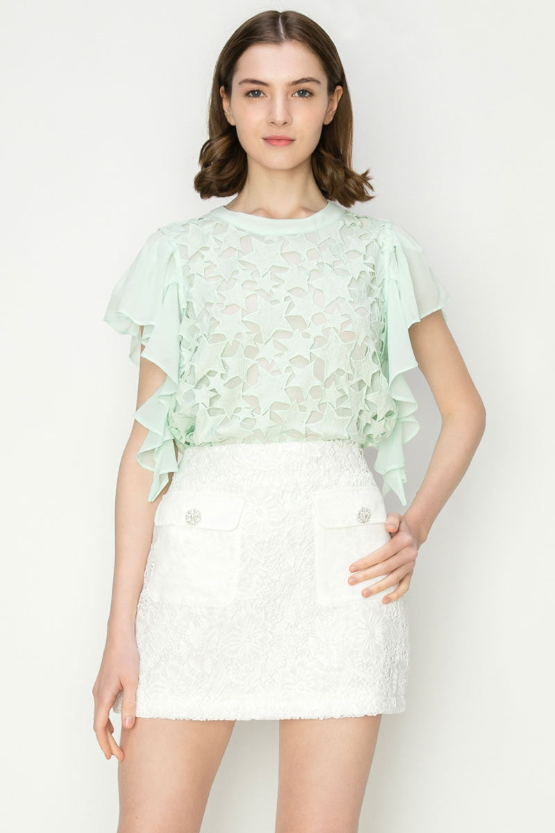Star Cutwork Butterfly Short Sleeve Top - Vella Moda