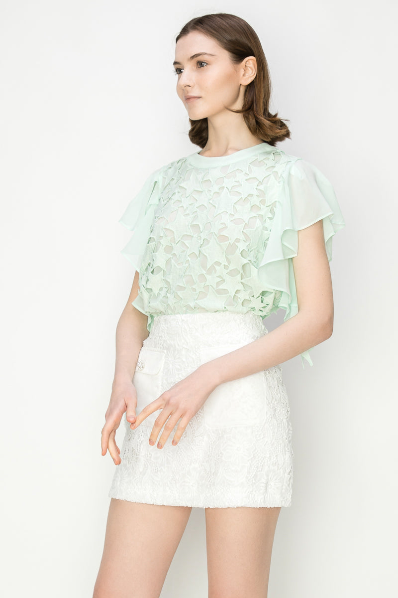 Star Cutwork Butterfly Short Sleeve Top - Vella Moda
