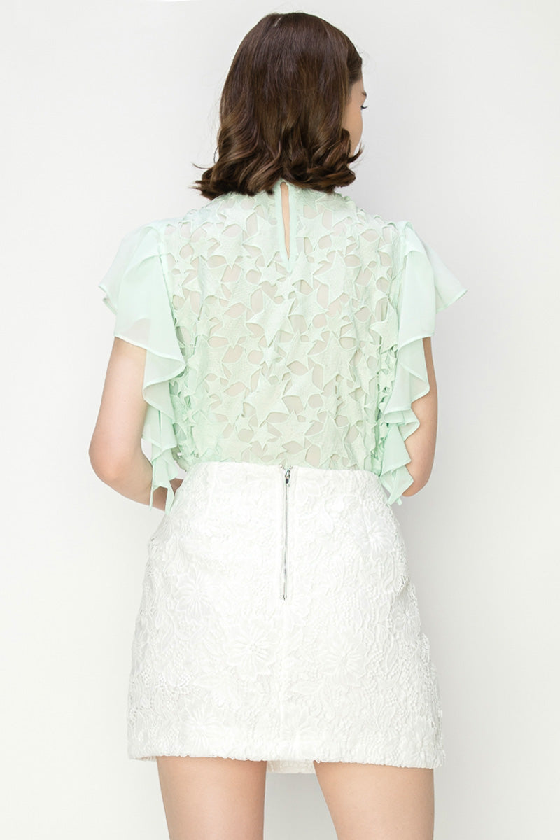 Star Cutwork Butterfly Short Sleeve Top - Vella Moda