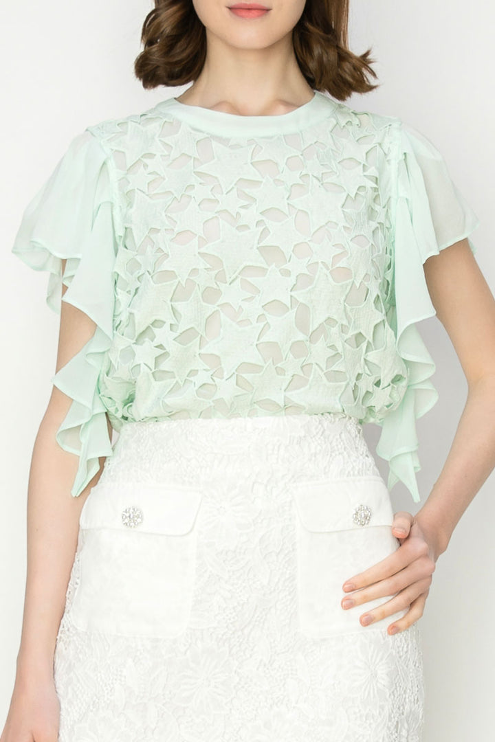 Star Cutwork Butterfly Short Sleeve Top - Vella Moda
